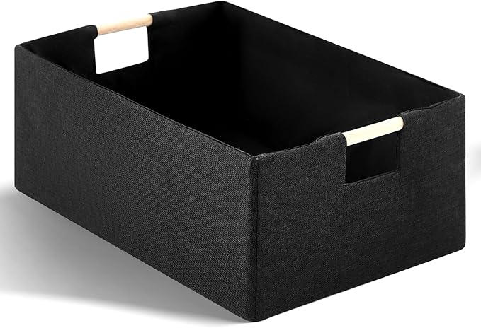 1 Pack Fabric Storage Bins for Closet Shelves, Rectangle Wardrobe Organizer with Handle, Collapsible Shelves Storage Basket for Sorting Clothes and Toy (Black,15 x 10.6 x 6 Inch)