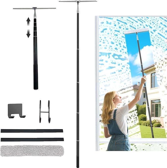 17.3″-60″ Squeegee for Shower Glass - Metal Squeegee with Extension Pole,Window Squeegee for Home, Shower Glass, Car Windshield, High Window, Floors
