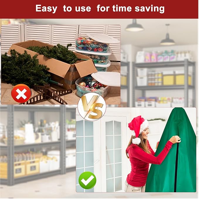 Christmas Tree Storage Bag, Upright Design, Fits Up to 6.5ft Tall Artificial Tree,Large Holiday Xmas Tree Cover Upright Tree Dustproof Bag with Zipper & Drawstring(Green,6.5ft)