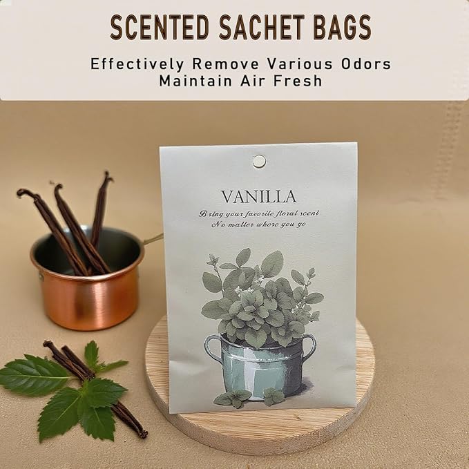DMDGYNL Vanilla Scented Sachet Bags - 12 Pack Home & Car Freshener, Odor Eliminator for Closets, Rooms, Drawers, Wardrobes, Toilets, Long - Lasting 360 - Day Fragrance