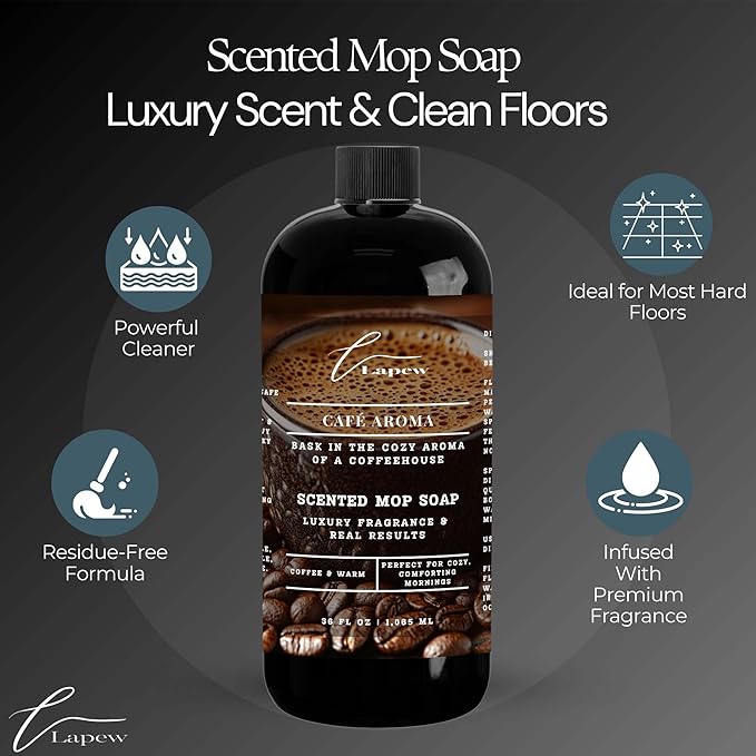 Lapew Café Aroma Scented Mop Soap Concentrate 36 oz | Premium Fragranced Floor Cleaner | Streak-Free | Hard Floor Cleaning Solution | Eco Friendly | Made in USA
