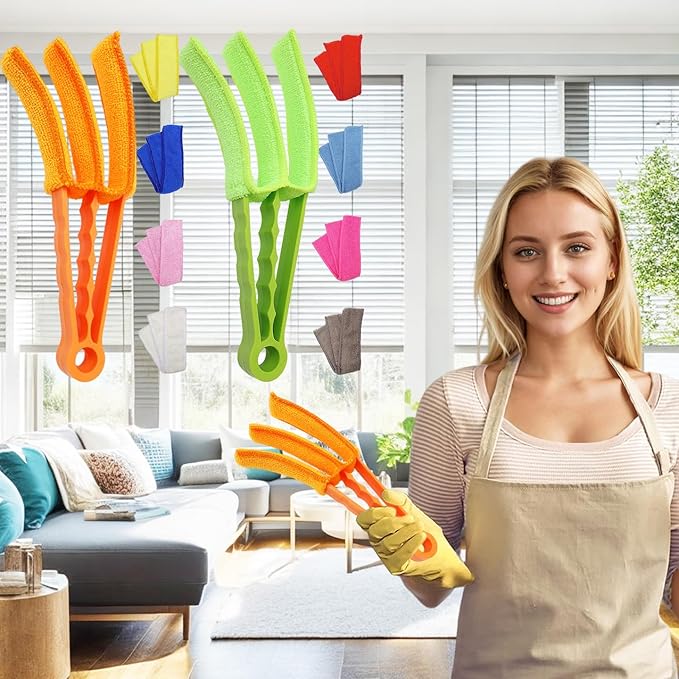 2 Pack 3 Arms Blinds Duster with 10 Colors Microfiber Sleeves, Window Blind Cleaner Duster Brush , Cleaning Tools for Window Blinds, Air Conditioner Vents, Fans, Car Vent