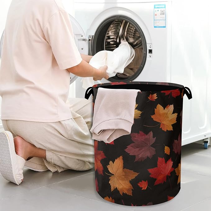 Maple Leaves Laundry Basket,Autumn Foldable Oxford Cloth Tote Bag Laundry Hamper Clothes Storage Bucket Organizer for Bedroom Laundry Storage Dormitories 16" x 20.8"