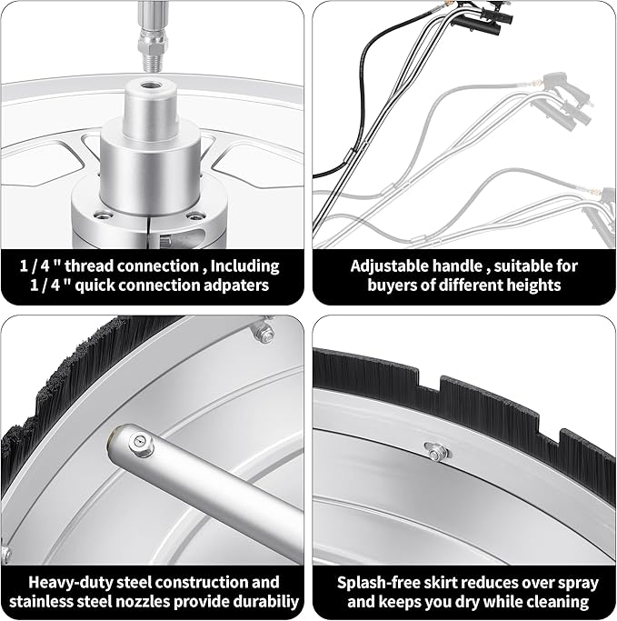 DAIMOT Pressure Washer Surface Cleaner with 7 Nozzles Spray Bar - Stainless Steel Surface Cleaner for Pressure Washer Attachment for Concrete, Patio, Sidewalk, Deck and Driveways (30 Inch Water Broom)