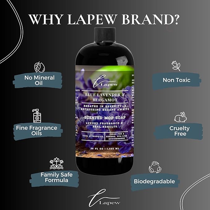 Lapew Blue Lavender & Bergamot Scented Mop Soap Concentrate 36 oz | Premium Fragranced Floor Cleaner | Streak-Free | Hard Floor Cleaning Solution | Eco Friendly | Made in USA
