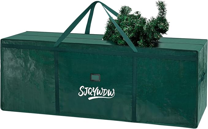 Christmas Tree Storage Bag 7.5 ft, Heavy Duty Artificial Xmas Trees Bag with Reinforced Handles, Dual Zippers Wide Opening, Two Mesh Pockets, Water Resistant for Holiday Tree Storage (Green)