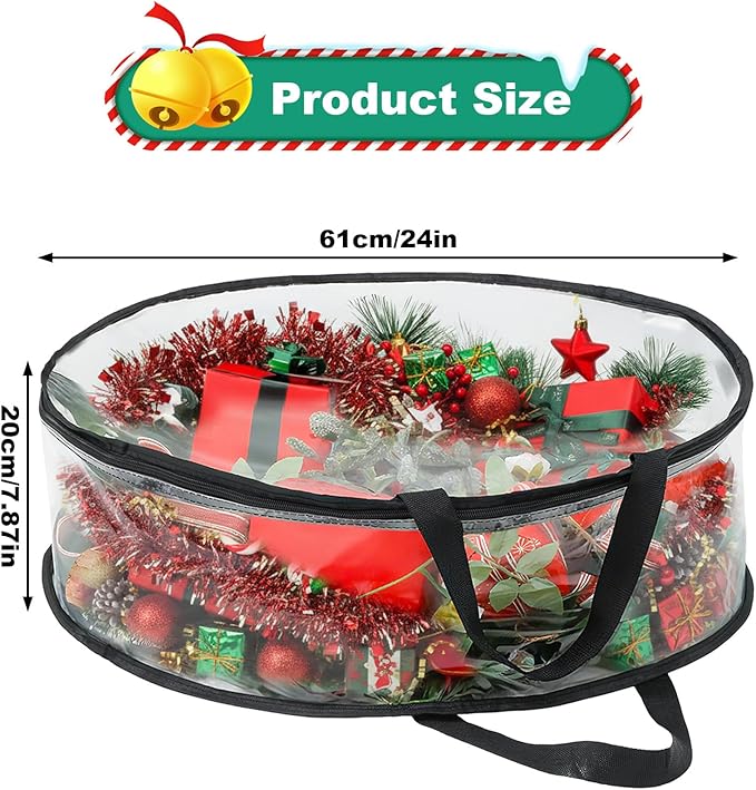 4 PCS Wreath Storage Bag Christmas Wreath Storage Container Waterproof Holiday Garland Clear PVC Container with Handle Heavy Duty for Xmas Holiday Seasonal Garland Black