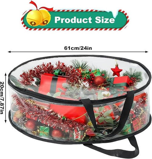 4 PCS Wreath Storage Bag Christmas Wreath Storage Container Waterproof Holiday Garland Clear PVC Container with Handle Heavy Duty for Xmas Holiday Seasonal Garland Black