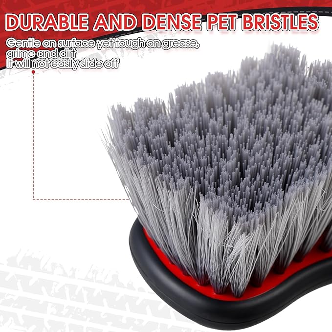 LemonRoad 2 Pack Car Wash Brushes Wheel Cleaner and Tire Brush for Car Detailing Bristle Fender Cleaning Supplies 10.3 inch Short Handle for Rim Carpet Truck SUV Moto RV Motorcycle