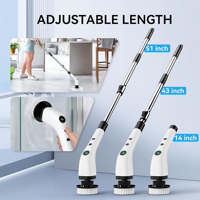 Swyprrix Electric Bathroom Cleaning Brush, Cordless Spin Scrubber Full Body Waterproof IPX7 with Adjustable Handle, 8 Replaceable Brush Heads for Bathtub/Kitchen/Window/Home -SD-CTB01