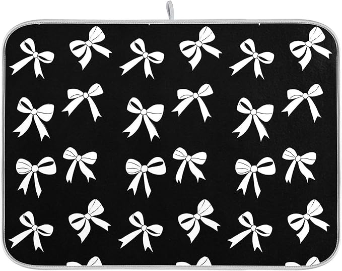 Black Bow Dish Drying Mat for Kitchen Countertop 18x24 Bowknot Coquette Rectangle Large Drying Mat Reusable Quick Dry Dish Sink Absorbent Mats Dishwasher Easy Clean Decorative Home Decor Essentials