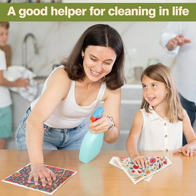 Yelasenari Swedish Dishcloths for Kitchen Reusable 6 Pack Kitchen Towels No Odor Quick-Drying Reusable Paper Towels Reusable Paper Towels Washable for Countertop Sink Kitchen Flower Bird