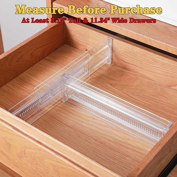 8 Pack Drawer Dividers for Clothes, 3.15" High 11.34"-19.69" Adjustable Expandable Dresser Drawer Organizer, Clear Plastic Separators for Dresser, Baby Clothing, Underwear, Cosmetic