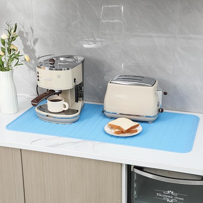 MicoYang Silicone Dish Drying Mat for Multiple Usage,Easy clean,Eco-friendly,Heat-resistant Silicone Mat for Kitchen Counter or Sink,Refrigerator or Drawer Liner Light Blue 5XL 36inches x 18inches