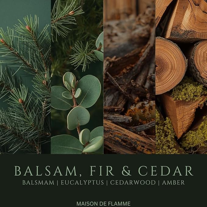 Balsam, Fir & Cedar Scented Candle – 150g / 5.3 oz Soy Wax Blend, Hand-Poured Candle with Cotton Wick & 10% Fragrance Load – Fresh Pine & Cedarwood Home Candle for Holiday