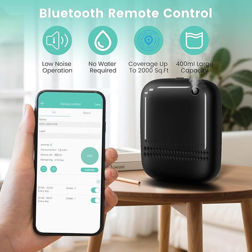 2025 Upgraded 2000 Sq.Ft Coverage HVAC Waterless Essential Oil Diffuser with Bluetooth Control, 400ML Capacity for Whole House, Home, Hotel, Smart Scent Air Machine, Cold Air Tech (No Oils) Black