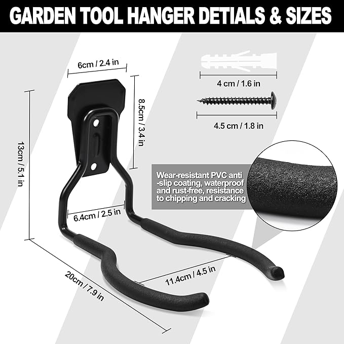 Heevir Garden Power Tool Hanger - 4Pcs Steel String Trimmer Holder Wall Mount, Grass Trimmer Organizer, Weed Eater Rack Garage Storage Hook for Weed Wacker, Leaf Blower and Other Lawn Equipment
