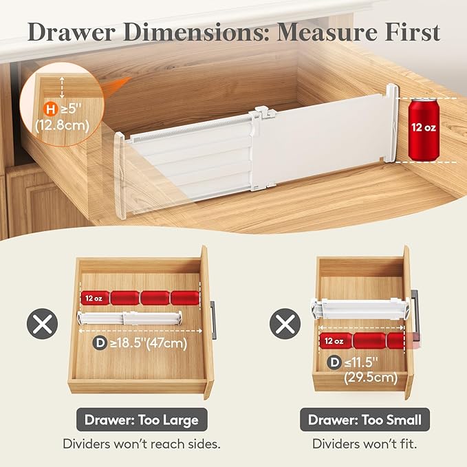 Lifewit 5" Tall 12 Pack Deep Drawer Dividers, 30 –47cm/11.5-18.5" Expandable Drawer Divider for Clothes, White Dresser Drawer Storage Organizers, Clothing Drawer Separators for Dresser Kitchen Bedroom