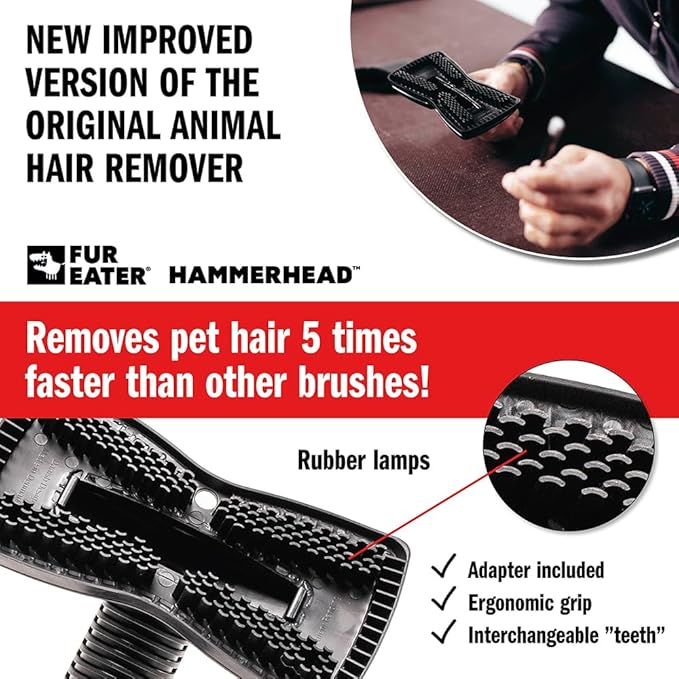 FurEater Vacuum Cleaner Brush Attachment for Removing Pet Hair (2.0 Improved Version) Cats & Dogs Lint Remover for Furniture, Carpets, Car Detailing, Universal Fit with Adapter 1 1/4 and 1 3/8 inches