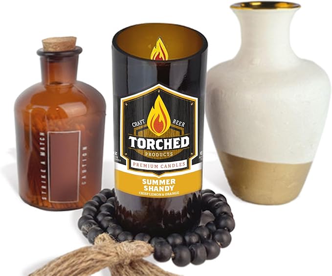 Torched Beer Scented Candles | Natural Soy Wax Candle | Summer Shandy Scent 8 oz | Makes a Great Gift for Men, Beer Lovers, and Collectors | Bar Man-Cave Decor and Accessories