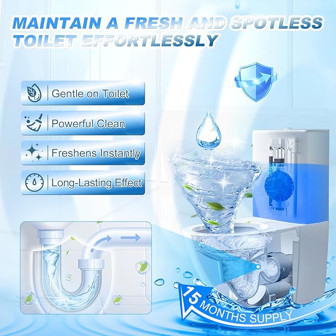 KIISIISO Multipurpose Bathroom Cleaners, 54 Pack Commercial & Household Toilet Bowl Cleaners, Blue Toilet Bowl Tablets Drop in Tank, Janitorial Deodorizers