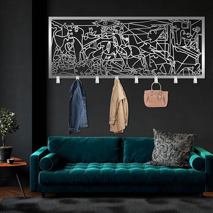 Picasso Guernica Metal Wall Coat Rack, Picasso Guernica Coat Rack Wall Mount, Abstract Hat Rack for Wall, Abstract Metal Wall Mount, Home Storage Hooks (Black, 12"X30"|30x76cm)