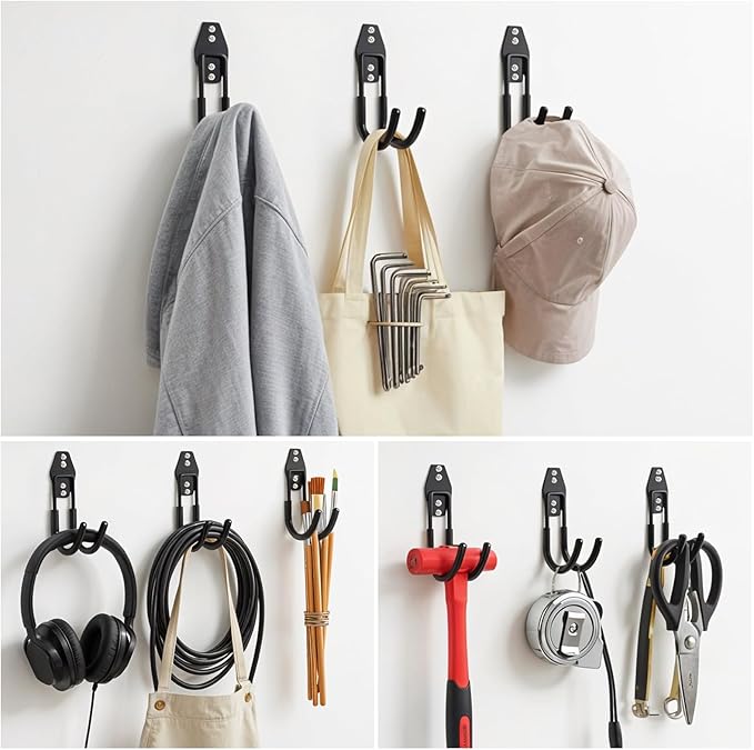 Garage Tool Hooks Wall Mount, 6 Pack Heavy Duty Storage Hooks for Garden Tools, Wall Hook for Garden Hoses, Brooms, Ladders, Garage Storage and Organization Accessories with 24 sets of screws