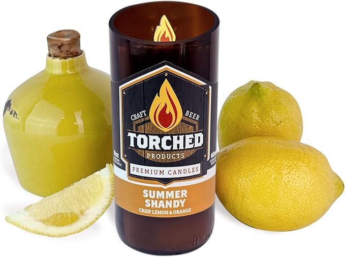 Torched Beer Scented Candles | Natural Soy Wax Candle | Summer Shandy Scent 8 oz | Makes a Great Gift for Men, Beer Lovers, and Collectors | Bar Man-Cave Decor and Accessories