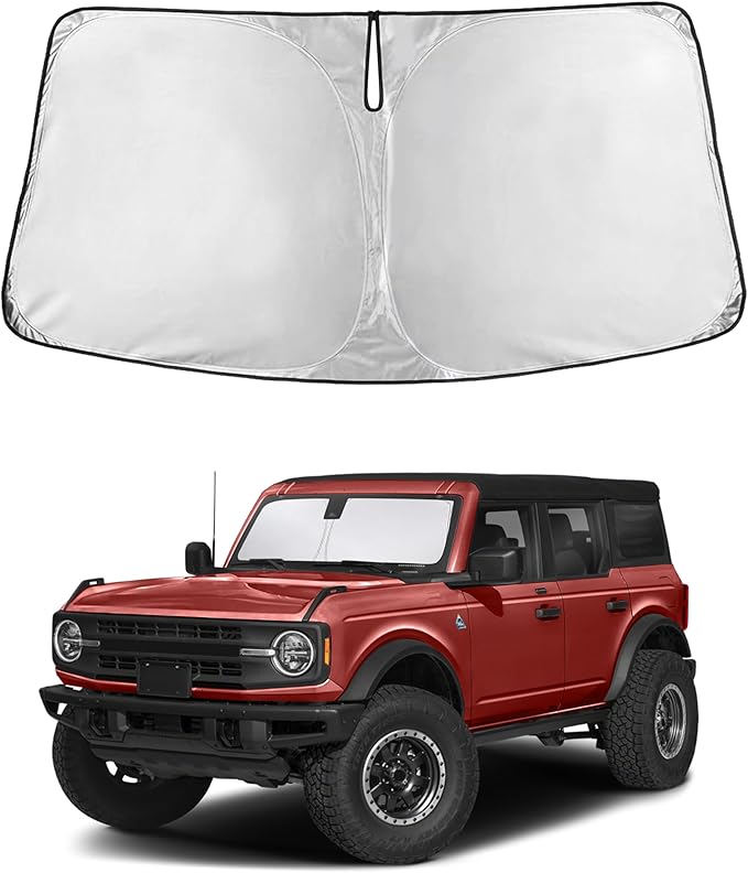 Econour Windshield Sun Shade for Ford Bronco 2021–2022 2023 2024 2025 2026, Car Windshield Sun Shade & Window Cover, Reflective UV Heat Blocker, Foldable Sun Shade for Car Windshield, Car Accessories
