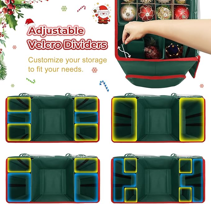 Premium 2-in-1 Large Christmas Ornament Storage Box & Xmas Figurine Container, Nutcracker Storage with Adjustable Dividers,5 Separate Trays Keep 73 Holiday Ornaments, 600D Tear-Proof Oxford, Foldable