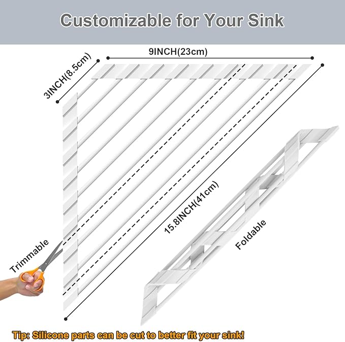 HANZENMA Triangular Sink Rack, Multi-Functional Rack Above The countertop, Foldable Sink Drying mat, Heat-Resistant, Non-Slip, and Rust-Proof Dish Rack (White)
