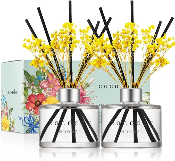 COCODOR Preserved Real Flower Reed Diffuser/Refreshing Air / 6.7oz(200ml) / 2 Pack/Reed Diffuser Set, Oil Diffuser & Reed Diffuser Sticks, Home Decor & Office
