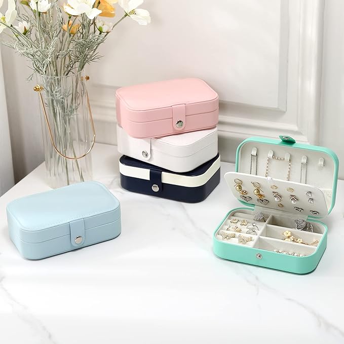CASEGRACE Small Jewelry Box For Women Travel Jewelry Organizer Double Layer for Necklace Earring Rings Jewelry Holder Case