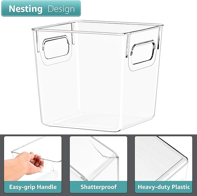 Sorbus 4 Pack Small Clear Plastic Storage Bins, Clear Organizer Bins with Handle for Kitchen, Pantry, Cabinet, Refrigerator, Craft, Toys, Clothes, Closet, Under Sink, Bathroom Organizers and Storage