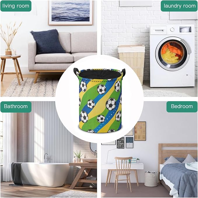 Foldable Laundry Hamper- Football Pattern Fabric Organizer Storage Bins with Handles for Shelves, Closet, Nursery, Laundry, Toys,(Green)