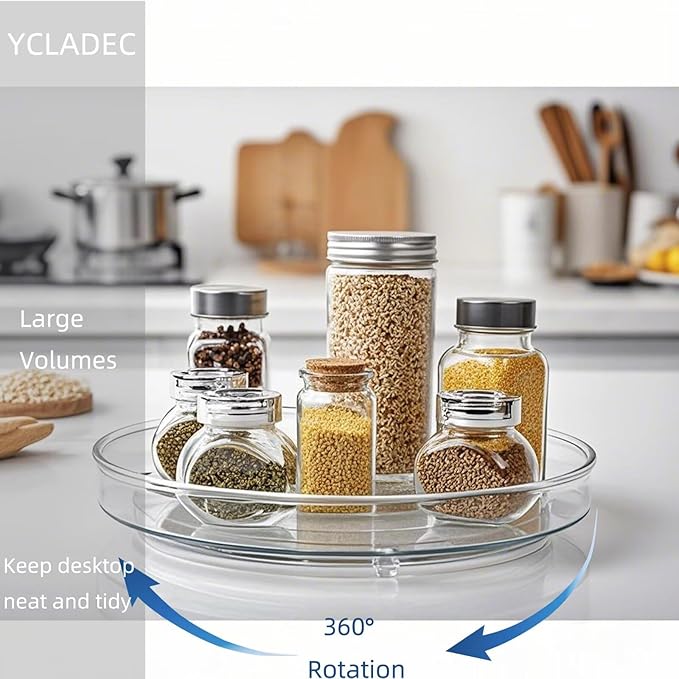 YCLADEC 2 Pack Lazy Susan 9.25" Inch Turntable Organizer Pantry Organization and Storage Container Bins Spice Rack Cabinet Rotating Condiment for Pantry Kitchen Vanity Bathroom Jewelry Holder Clear