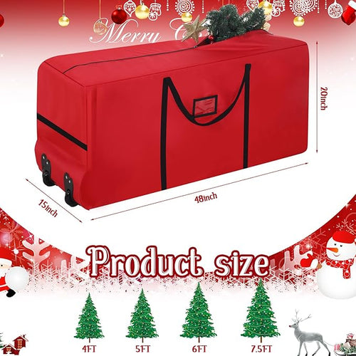 2 Pcs Christmas Tree Storage Heavy Duty Containers 7.5 ft Zippered Rolling Tree Storage Bag Christmas Box Bag with Wheels and Handles for Disassembled(Red)