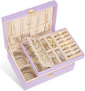Voova Jewelry Box Organizer for Women Girls, 2 Layer Large Men Jewelry Storage Case, PU Leather Display Jewellery Holder with Removable Tray for Necklace Earrings Rings Bracelets,Vintage Gift,Lavender