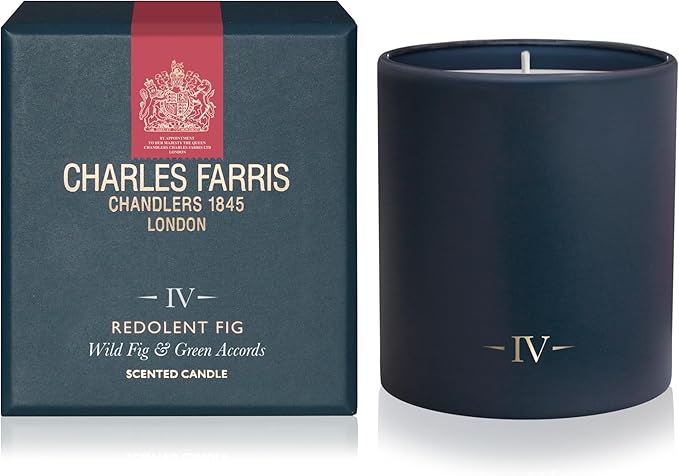 Charles Farris Luxury Scented Candle – 1 Wick, Hand-Poured, Long Lasting, Clean Burning, 210g / 7.5oz, Burns for up to 50 Hours, Made in England – Wild Fig & Green Accords – Redolent Fig