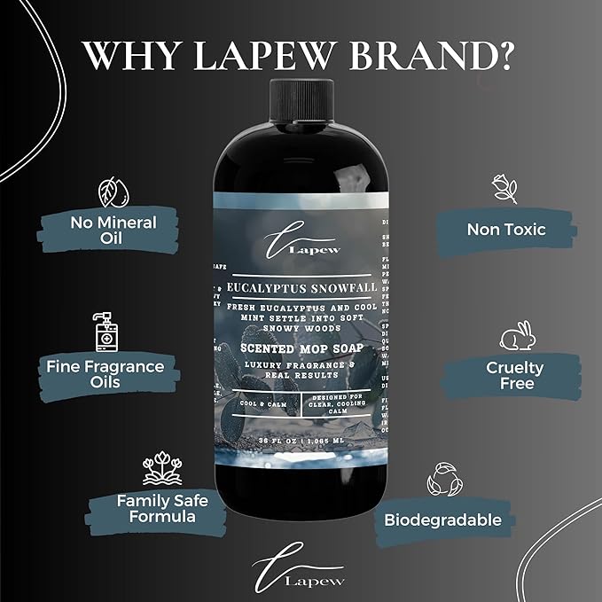 Lapew Eucalyptus Snowfall Scented Mop Soap Concentrate 36 oz | Premium Fragranced Floor Cleaner | Streak-Free | Hard Floor Cleaning Solution | Eco Friendly | Made in USA