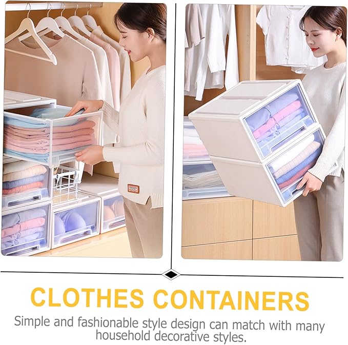 Happyyami Drawer-style Storage Boxes 2 Pack Shoe Boxes Lids Plastic Stacking Drawers Organizing Storage Clothes Containers