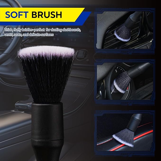 JsqFogey 7PCS Car Detailing Brush Kit - Ultra Soft Boars Hair Car Interior Detailing Brushes, Includes 4 Different Brushes, Multi-use for Cleaning Interior or Exterior - Perfect Car Accessory Gift