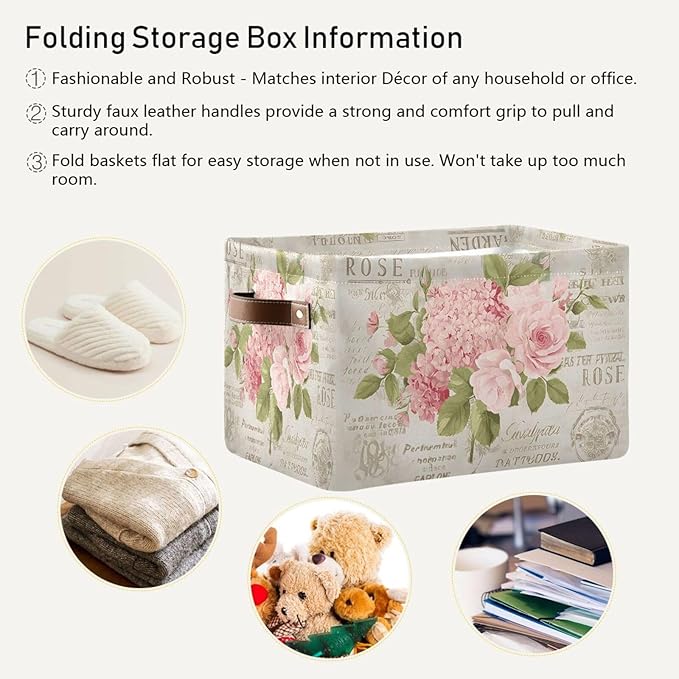 ALAZA Vintage Floral Flower Blossom Foldable Storage Box Storage Basket Organizer Bins with Handles for Shelf Closet Living Room Bedroom Home Office 1 Pack