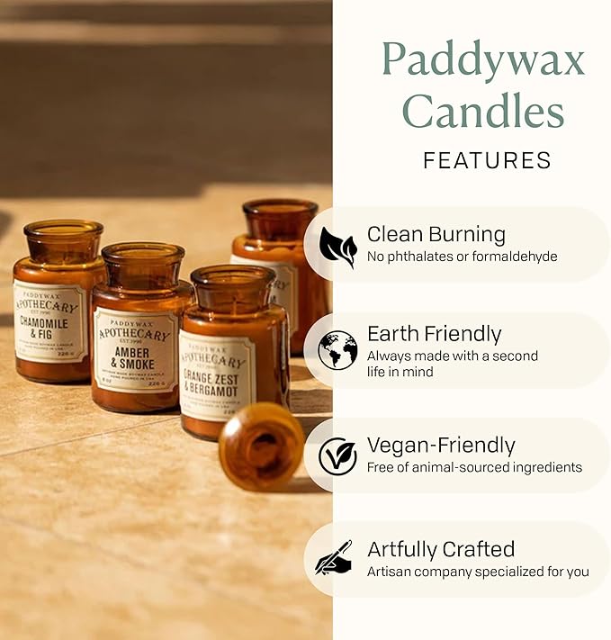 Paddywax Artisan Apothecary Scented Candle with Lid in Reusable Glass Jar, Clean-Burn Soy Candle with Approx. 54 Hour Burn Time, Pumpkin & Spice, 8 oz.