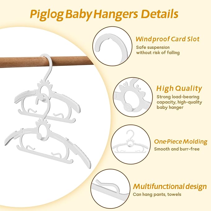 Kids Hangers 30PCS, 11"-14" Extendable and Stackable Baby Hangers, 45g Ultra-Thick Space Saving Non-Slip Plastic Hanger for Infant, Toddler and Nursery Closet, White