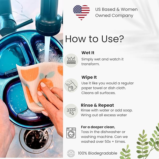 Harps&Seb Swedish Dishcloths for Kitchen Dish Towels - 5 Pack, Non-Scratch Reusable Paper Towels, Super Absorbent Washable Swedish Dish Cloths, No Odor, Biodegradable,Summer Design