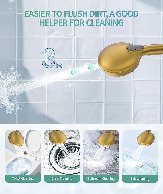 SR SUN RISE Filtered Shower Head with Handheld High Pressure 9 Spray Mode Showerhead Detachable Shower Head Water Softener Filters Beads for Hard Water Remove Chlorine 4 Filters Brushed Gold
