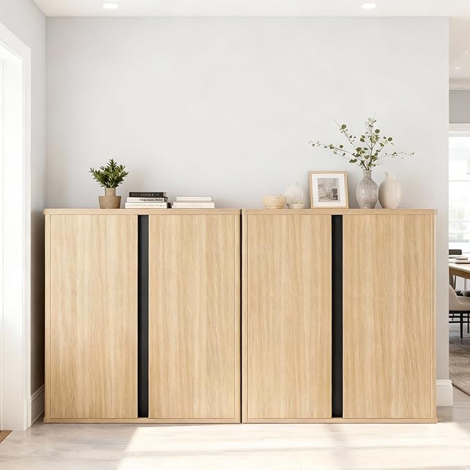 63" Sideboard Buffet Cabinet with Storage Modular Accent Display Kitchen Storage Cabinet Wood Coffee Bar Console for Living Room, Hallway, Kitchen, Dining Room,Natural Oak