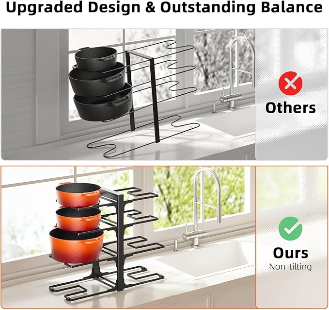 MUDEELA 8-Tier Pots and Pans Organizer under Cabinet, Adjustable Heavy Duty 120LBS Pot and Pan Organizer Rack inside Cabinet for Kitchen Organizer Cast-iron Pans, Heavy Skillets Griddles, Shallow Pots