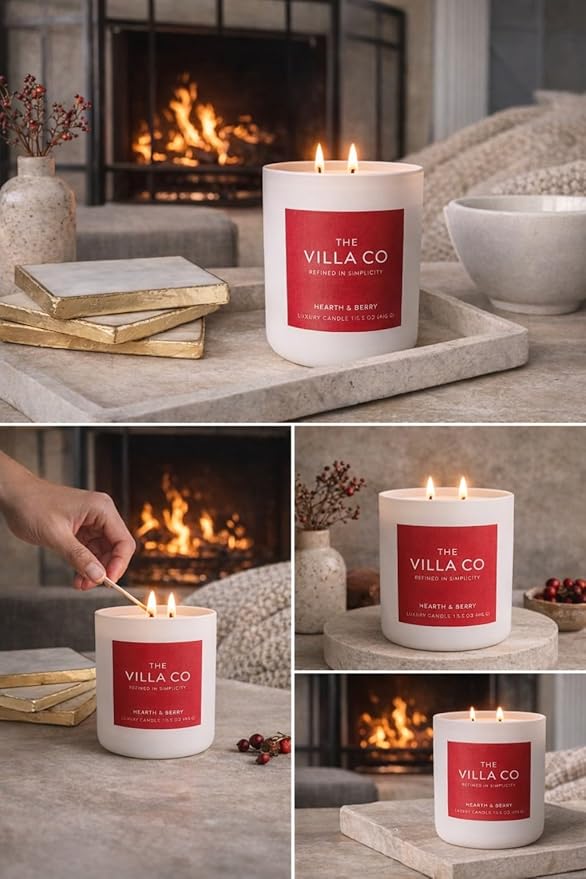 Hearth and Berry | Scented Candle for Women & Men | Hand-Poured, Aromatic & Fragrant | 60 Hour Burn Time 12.7 OZ | Soy Based | Phthalate Free | Made in USA